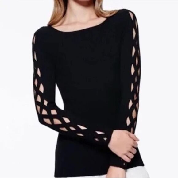Ramy Brook Lynn Sweater Elegant Black Sweater with Cut-Out Sleeves - Picture 1 of 4